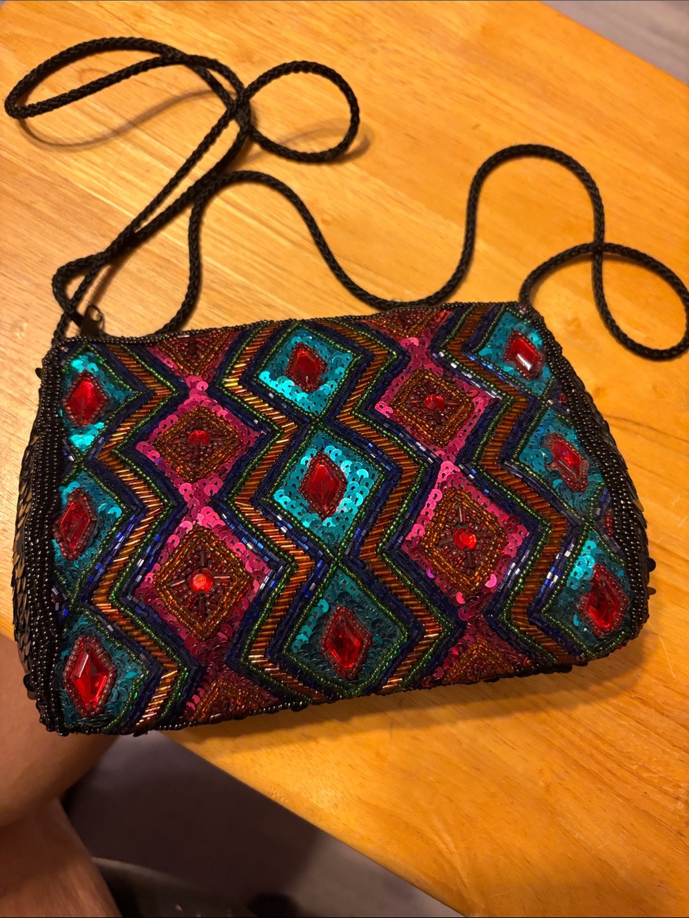 Beaded Multi-Color Geometric Crossbody Bag